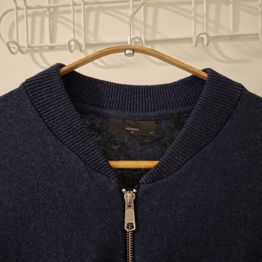 Minimum Men's Heathered Dark Blue Knit Zip-Up Sweater (Size XL) - Picture 3 of 6